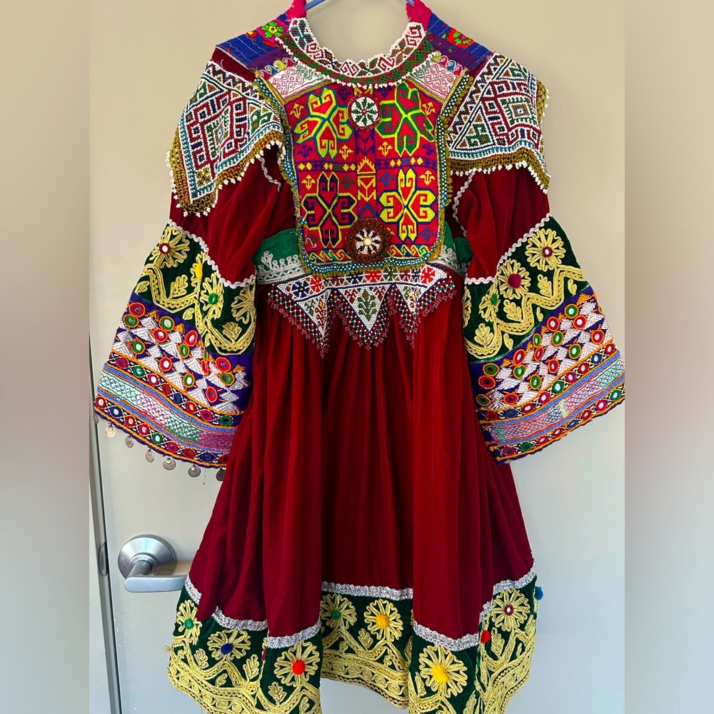 Afghan traditional medium size multicolor dress for women/girls